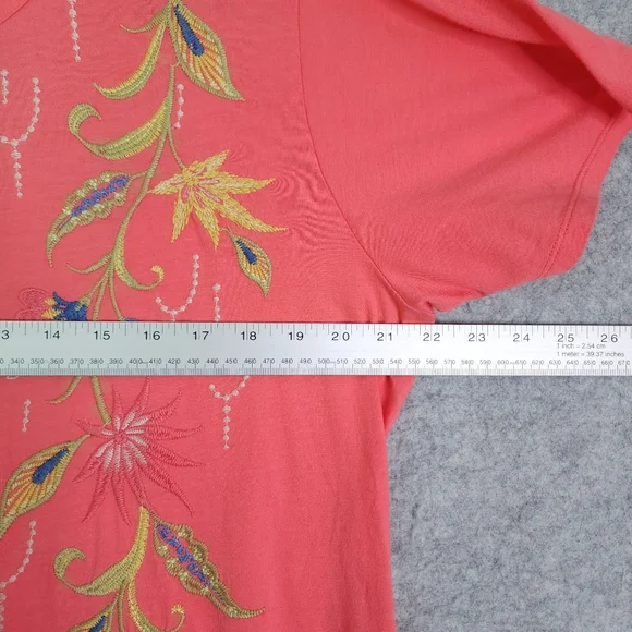 Johnny Was Coral Embroidered Flutter Sleeve Henley Dress - Picture 6 of 7